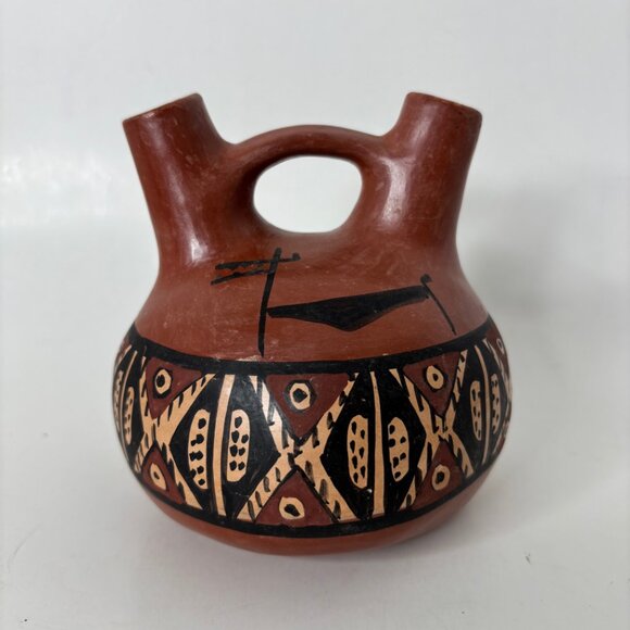 Vintage Red Clay Wedding Vase Signed El Molle Chile 5” Tall South America - Picture 2 of 10